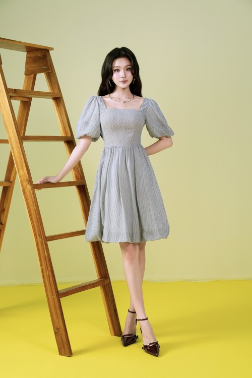 Sixdo Blue Stripe Raw Mini Dress